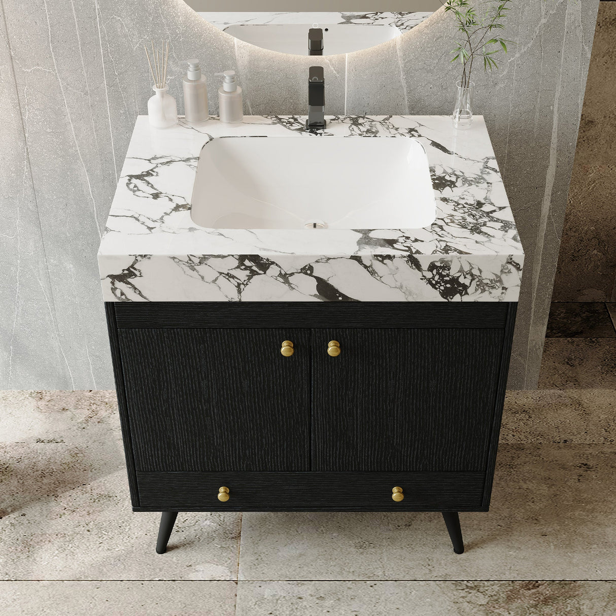 Contemporary Free-standing Bathroom Vanity with Faux Marble Top