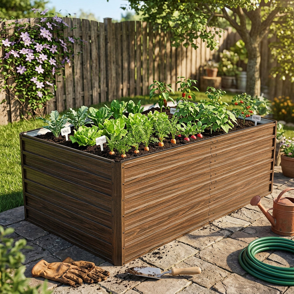 Walnut Raised Metal Garden Bed Kit with Safety Edging - 74.6" x 35.4" x 25"