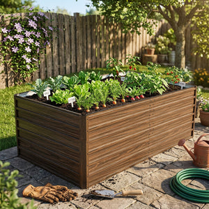 Walnut Raised Metal Garden Bed Kit with Safety Edging - 74.6" x 35.4" x 25"