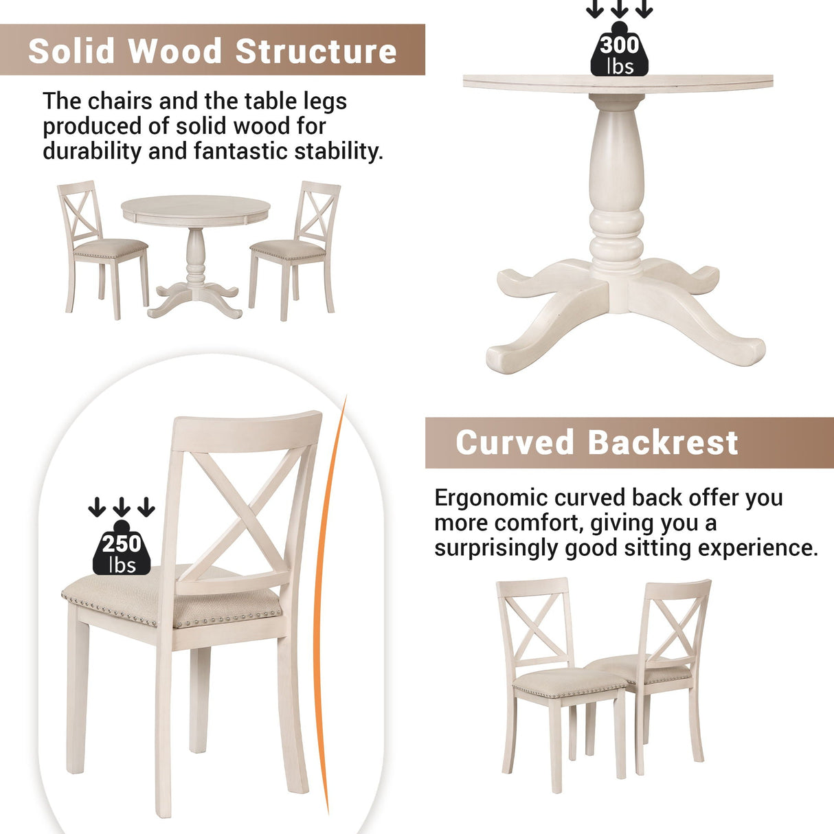 Modern Dining Table Set For 4, Round Table And 4 Kitchen Room Chairs, 5 Piece Kitchen Table Set For Dining Room, Dinette, Breakfast Nook