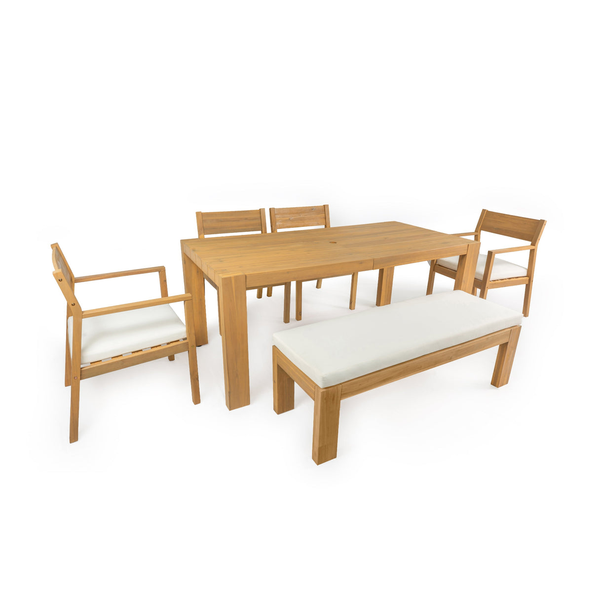 TREXM Patio Dining Table Set for 6 with Umbrella Hole