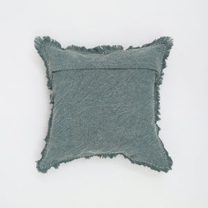 Stonewashed Linen Throw Pillow with Handworked Edges & Fringe - 22x22
