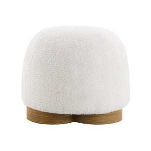Round Soft Teddy Fabric Upholstered Ottoman With Metal Accents