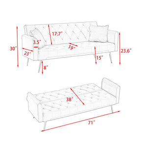 71-inch Foldable Double Sofa with American Retro Style