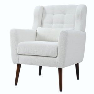 Modern Accent Chair, Arm Chairs For Living Room, Upholstered Mordern Armchair, Comfy Soft Padded Lounge Chair In Small Space, Bedroom, With Pillow, Solid Wood Leg