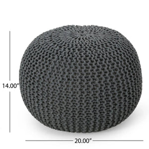 Knitted Cotton Round Pouf Ottoman with Soft Textured Cover - Dark Gray, Yellow, Blue