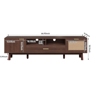 TV Stand for 75" TVs with Soft Closing Doors, Console with Accents and Drop Down Cabinet - Dark Brown