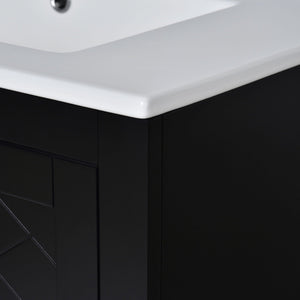 Ceramic Sink Combo, Freestanding Vanity Set With 3 Drawers & Soft Closing Doors