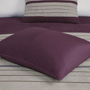 7 PC Pieced Faux Suede Comforter Set Purple Queen