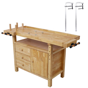 Wood Workbench with Bar Clamps