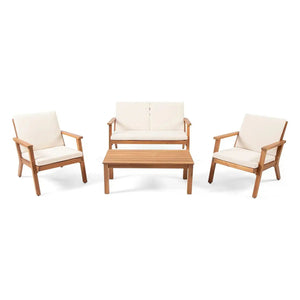Avacyn Outdoor Acacia Wood 4-Seater Chat Set with Cushions