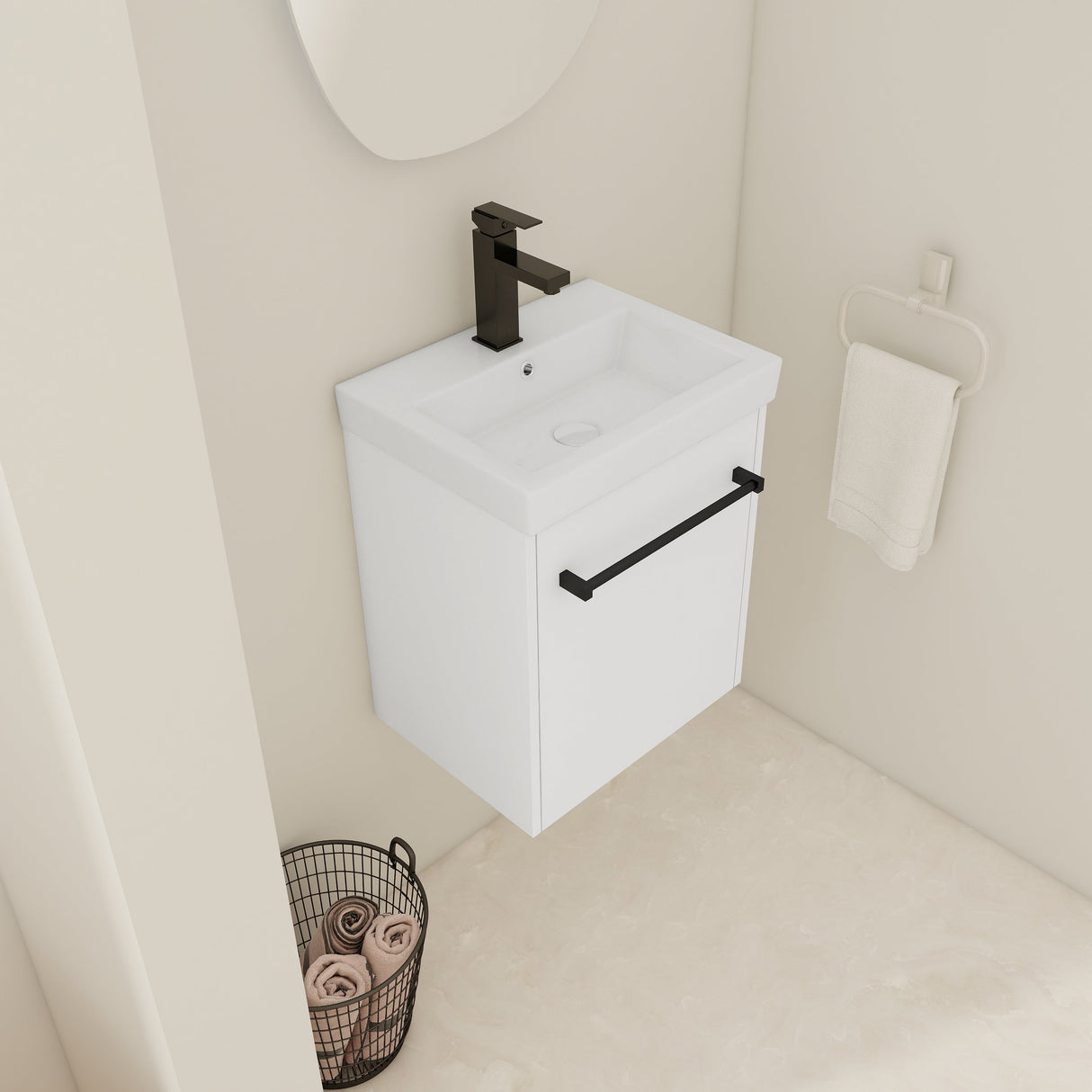 18" Floating Wall-Mounted Bathroom Vanity with Ceramic Sink