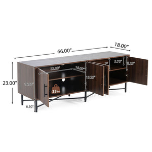 4 Door TV Cabinet, 2 Storage Spaces, Adjustable Shelves