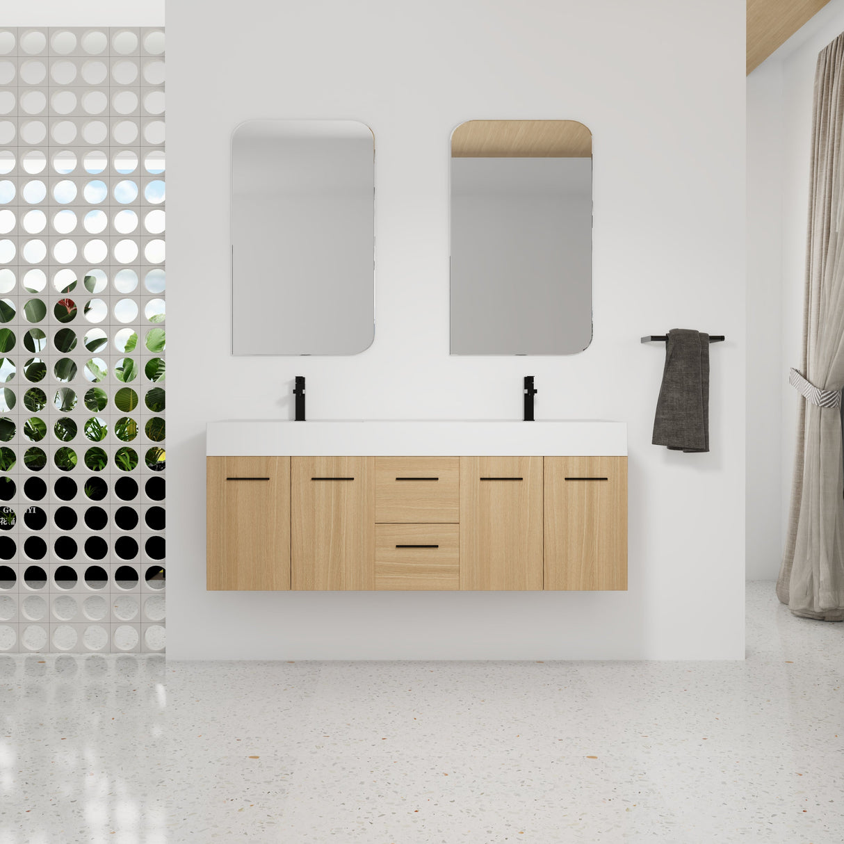 60" Floating Double Sink Bathroom Vanity with Drawers and Doors
