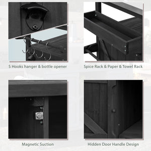 K&K Outdoor Kitchen Island with Rolling Bar Cart and Storage Cabinet