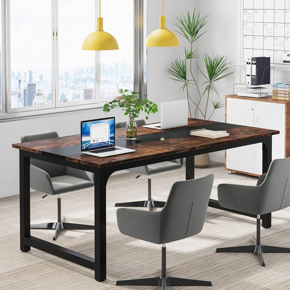 Large Computer Desk With Steel Frame for Home Office Workstation