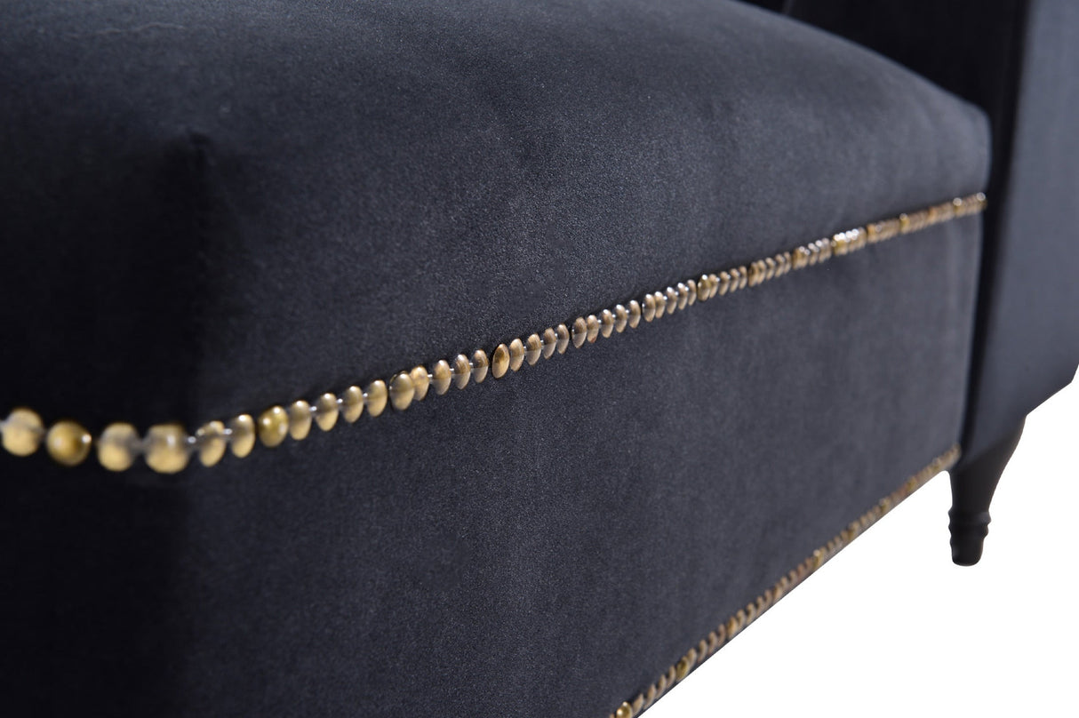 58" Velvet Chaise Lounge with Nailhead Trim and Solid Wood Legs