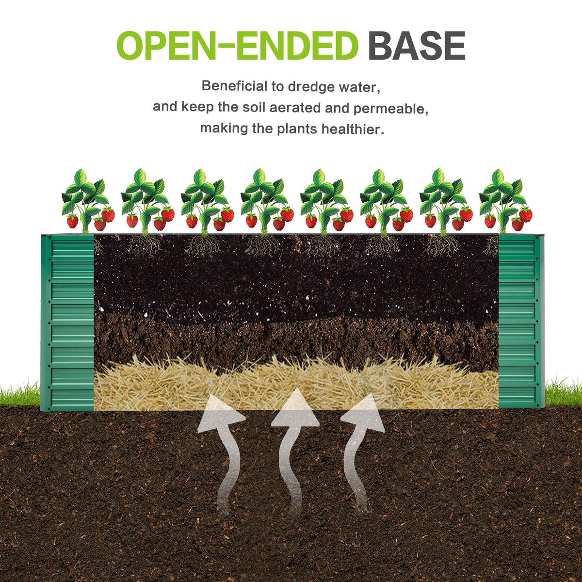 Ergonomic Metal Raised Garden Bed 2-Pack with Open Base - Green
