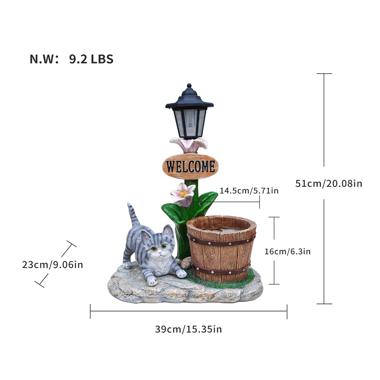 Lying Cat Solar Planter Garden Decor