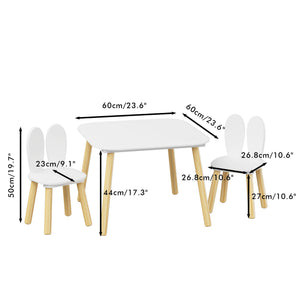 Rabbit Themed Table And 2 Chairs Set - White