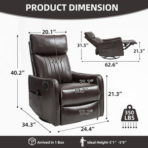 Brown Faux Leather Heat Massage Manual Recliner Chair