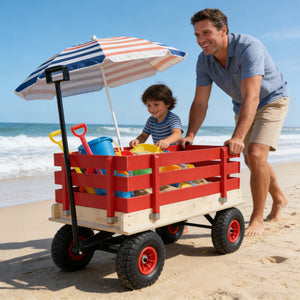 Children's and Garden Wooden Carriage with All-Terrain Inflatable Wheels