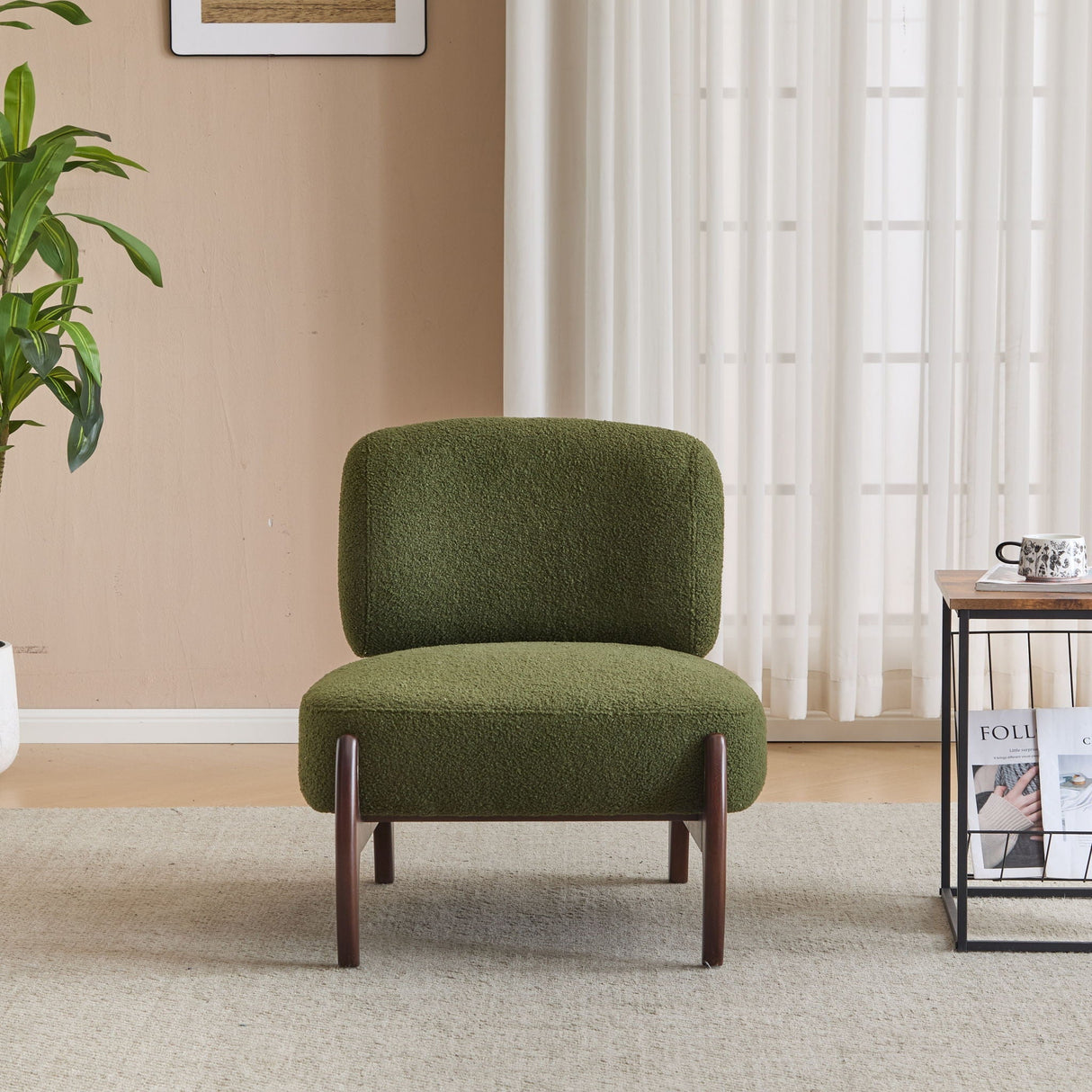 Modern Boucle Lounge Chair with Solid Wood Frame
