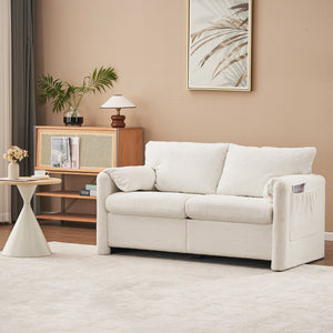 Modern Loveseat Sofa 2-Seater - Plush Chenille Fabric Ivory White