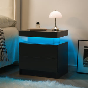Modern LED Nightstand Bedside Table with 2 Drawers