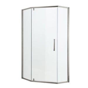 Semi Frameless Neo Angle Hinged Shower Enclosure with Clear Tempered Glass - Brushed Nickel