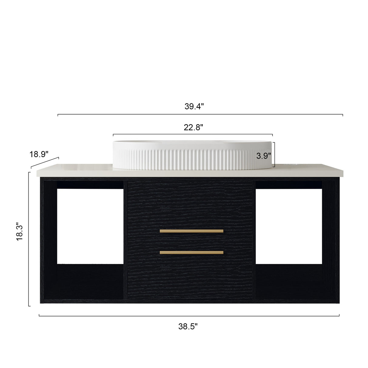 Modern 39.4-In Wall-Mounted Bathroom Vanity with Oval Ceramic Sink
