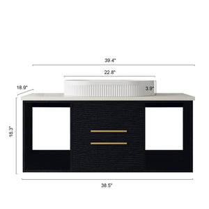 Modern 39.4-In Wall-Mounted Bathroom Vanity with Oval Ceramic Sink