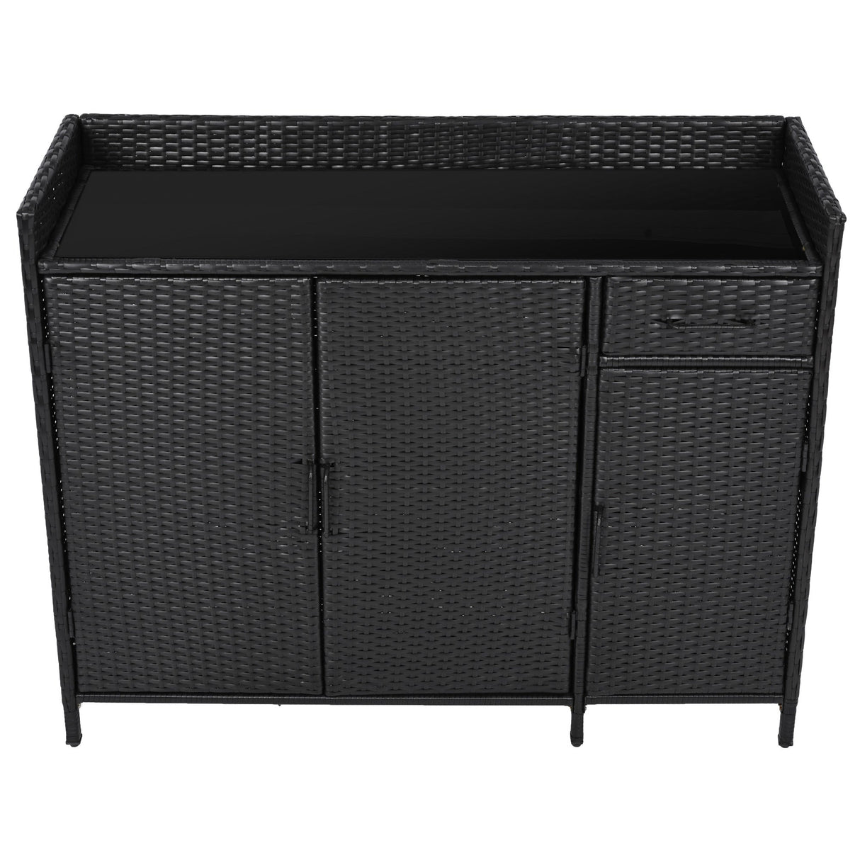 K&K 47.5"W Wicker Outdoor Storage Cabinet with Tempered Glass Desktop