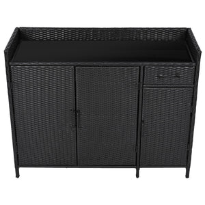 K&K 47.5"W Wicker Outdoor Storage Cabinet with Tempered Glass Desktop