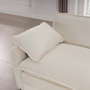 Modern Upholstered 4 Seater Fabric Sofa With Arm And Throw Pillows