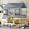 Twin Over Twin Bunk Bed With Roof, Window, Guardrail, Ladder