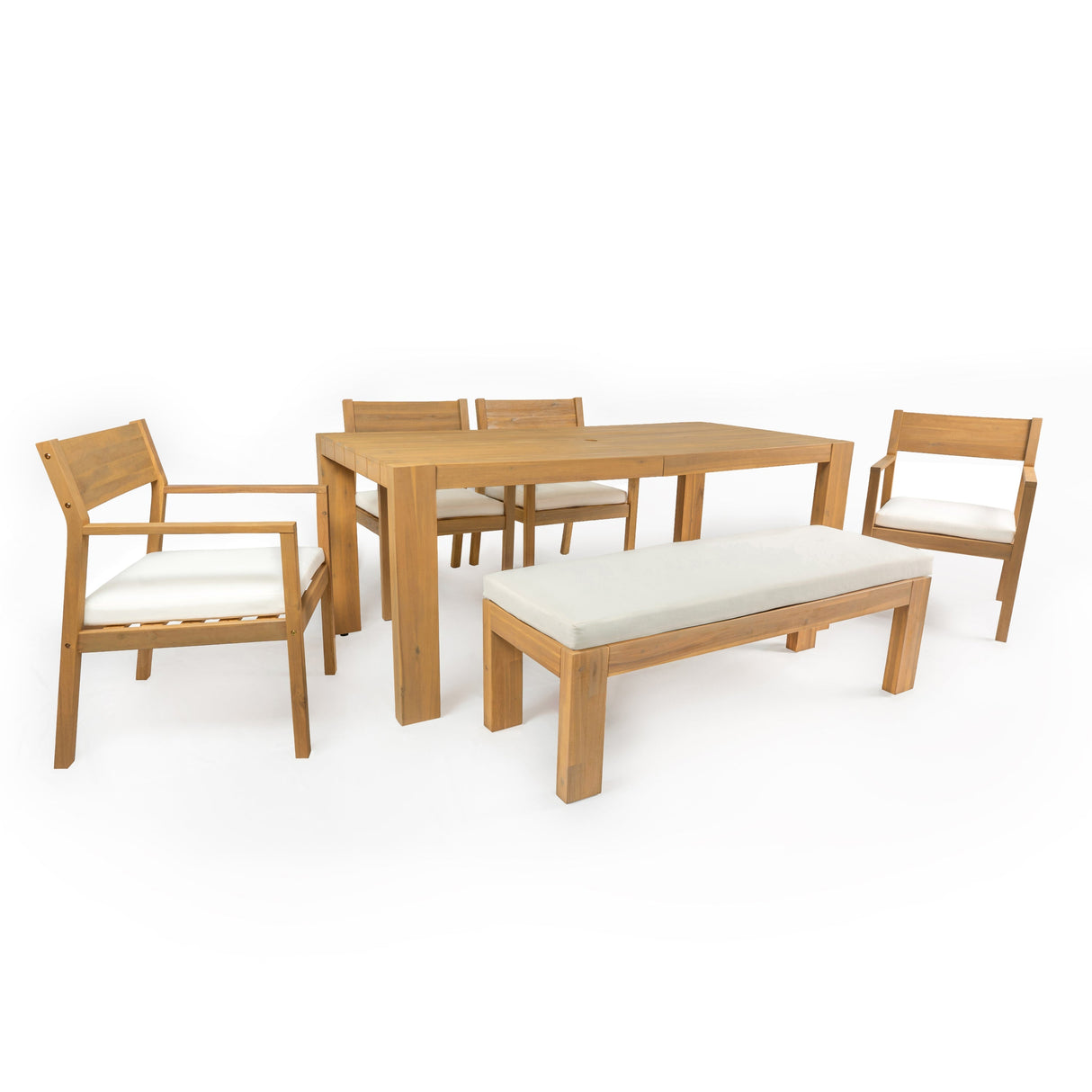 TREXM Patio Dining Table Set for 6 with Umbrella Hole