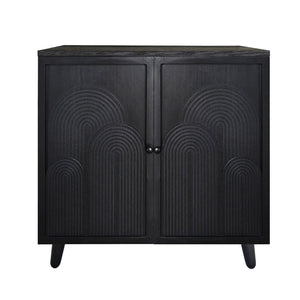 Modern Black Wood Storage Cabinet with Embossed Door
