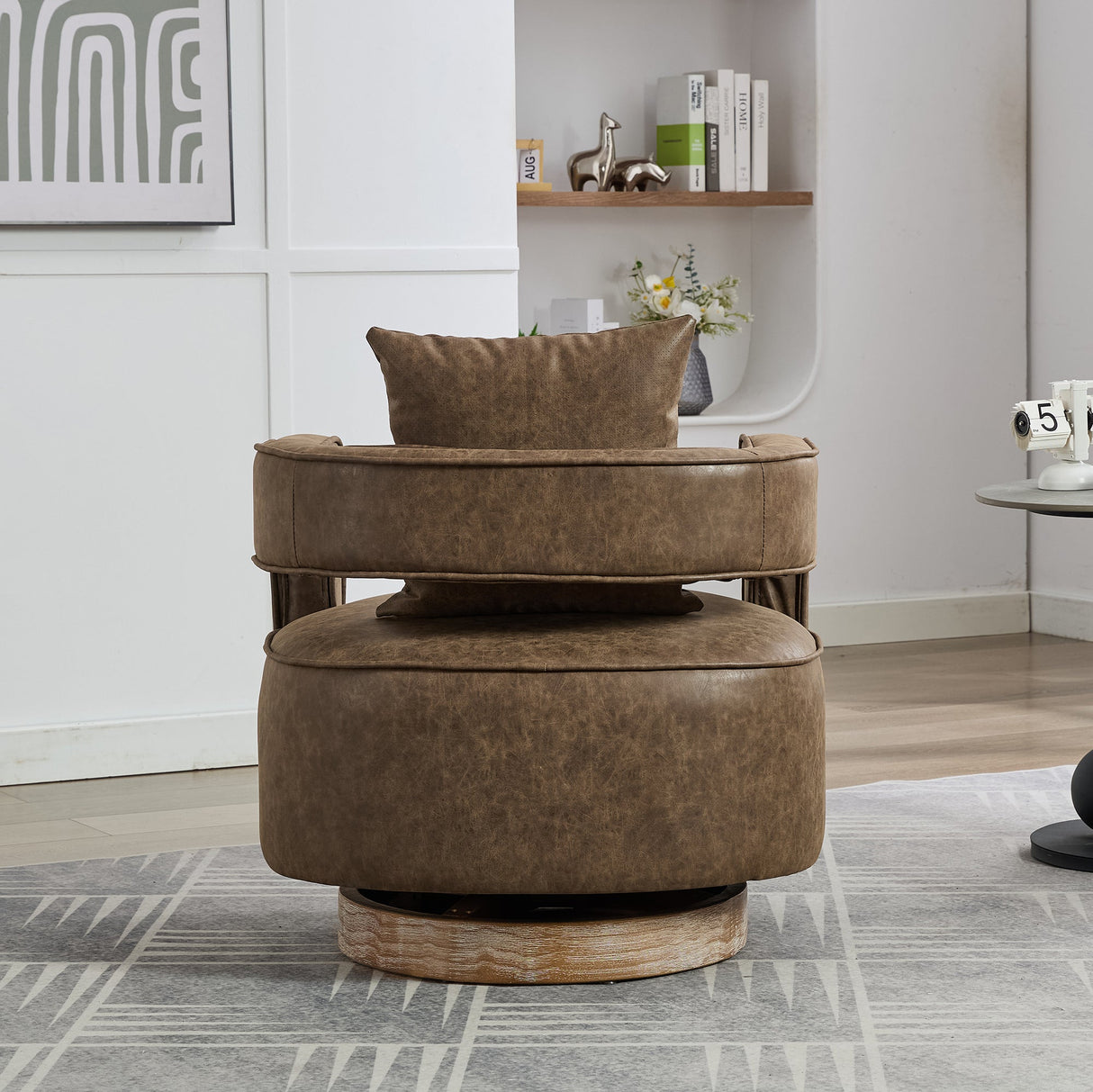 Fernleigh Swivel Accent Open Back Barrel Chair With Weathered Base