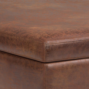 Owen XL Square Coffee Table Storage Ottoman - Distressed Saddle Brown
