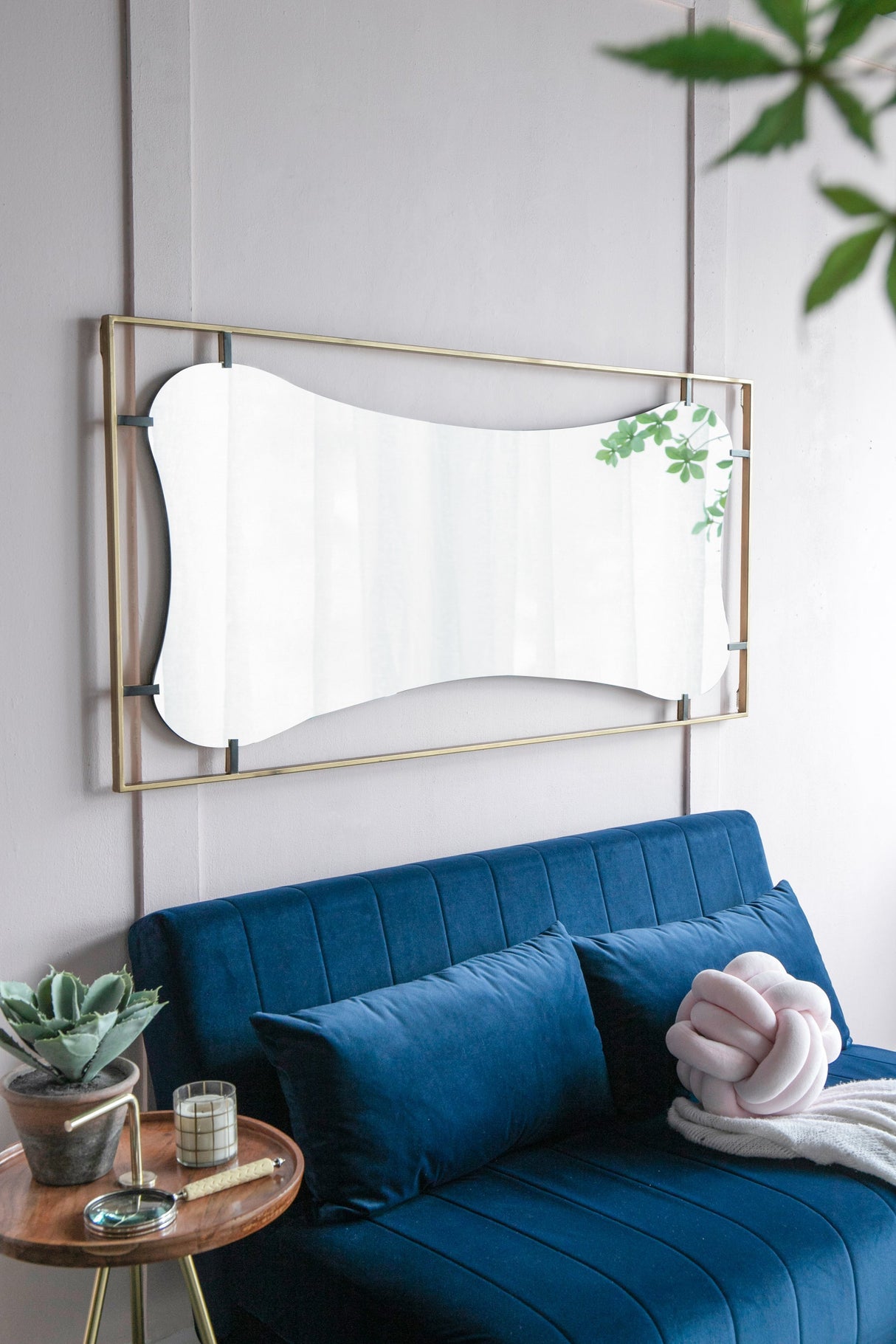 28x1.5x60' Poppy Mirror with Gold Metal Frame Contemporary Wall Decor