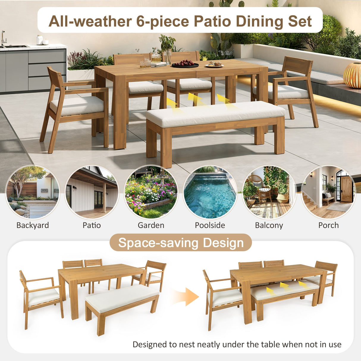 TREXM Patio Dining Table Set for 6 with Umbrella Hole