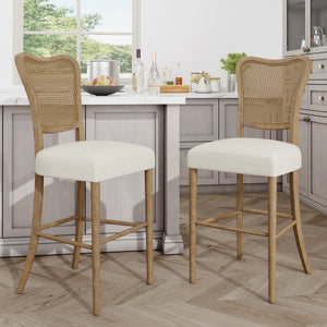 Cane-Back Upholstered Bar Stools Set of 2