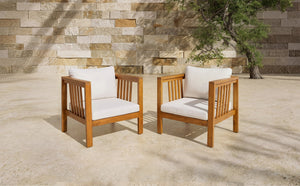 Set of 2 Outdoor Acacia Wood Club Chairs with Modern Square Arms