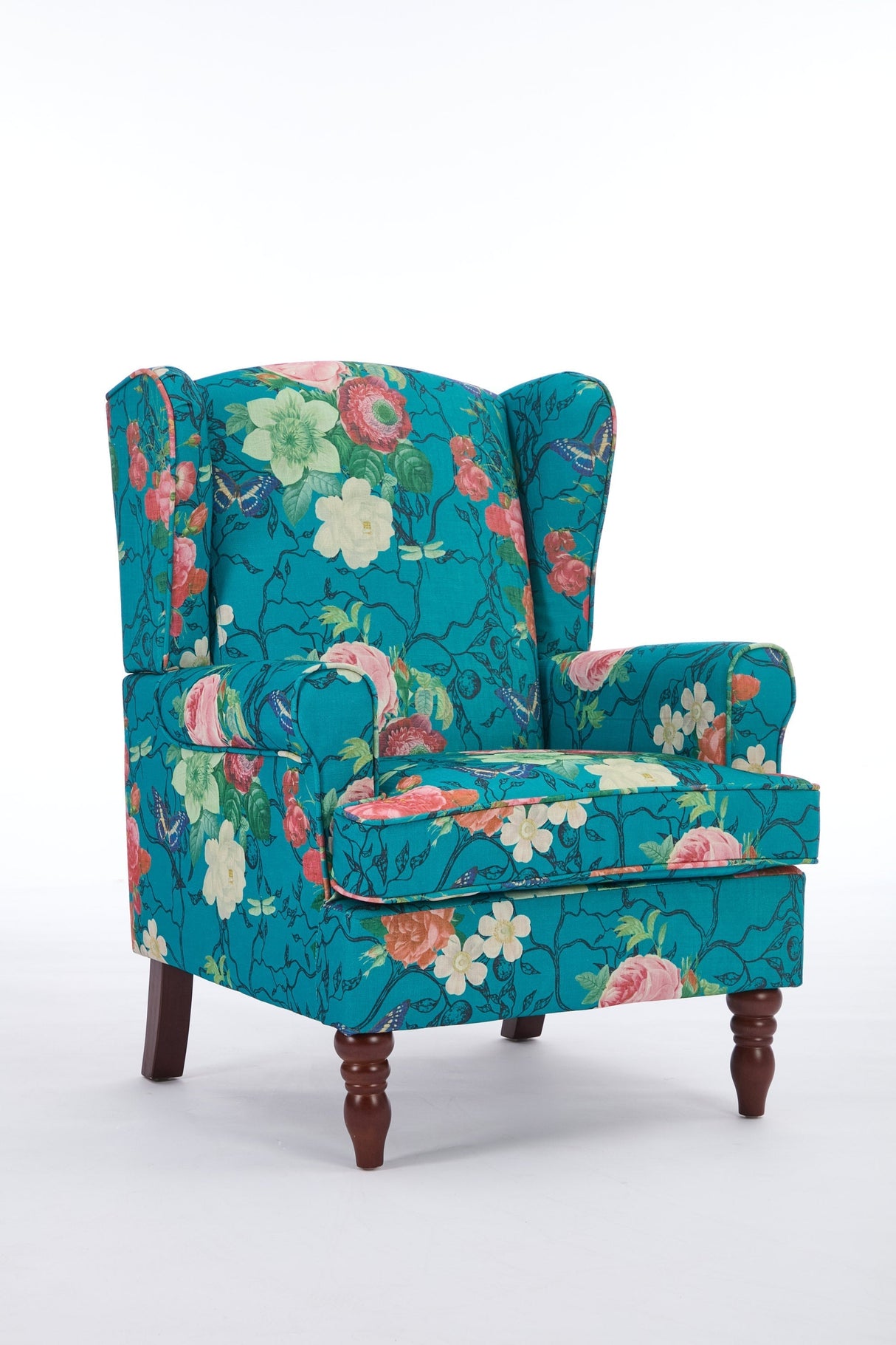 Modern Accent Chair with Retro Wood Legs - Floral