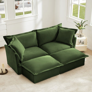 Slipcovered Sofa 2 Seater Sofa with 2 Ottomans