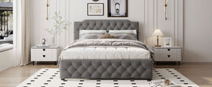 Upholstered Platform Bed With Trundle And 2 Sets Of USB Ports On Each Side, Fabric