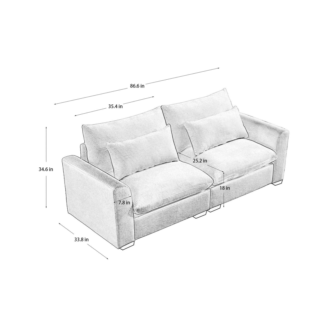 Modern 2 Seater Corduroy Fabric Sofa