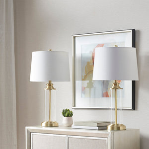 Clarity Glass Cylinder Table Lamp Set of 2 with Gold Accents - Glass/Gold