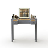 Grey vanity table with led lights, flip-top mirror and 2 drawers, jewelry storage